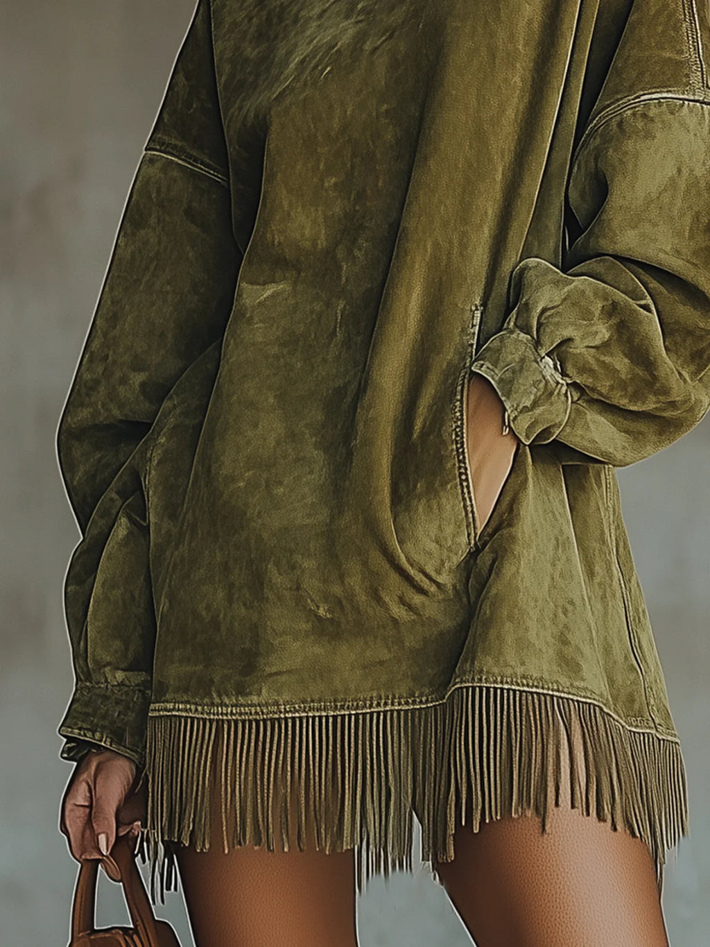 Susanna - Abito Boho con Frange - Verde | Aurella Milano