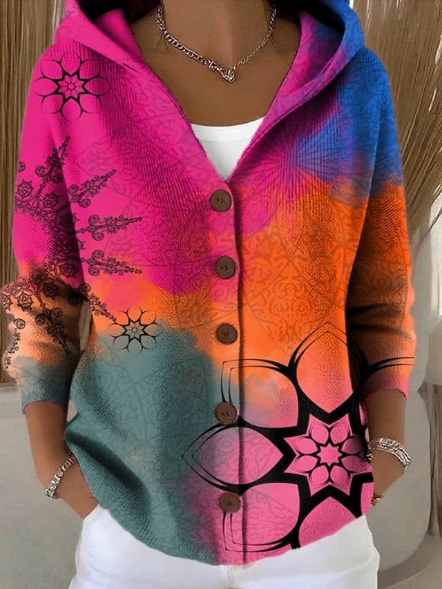 Gilet in maglia con cappuccio stampato