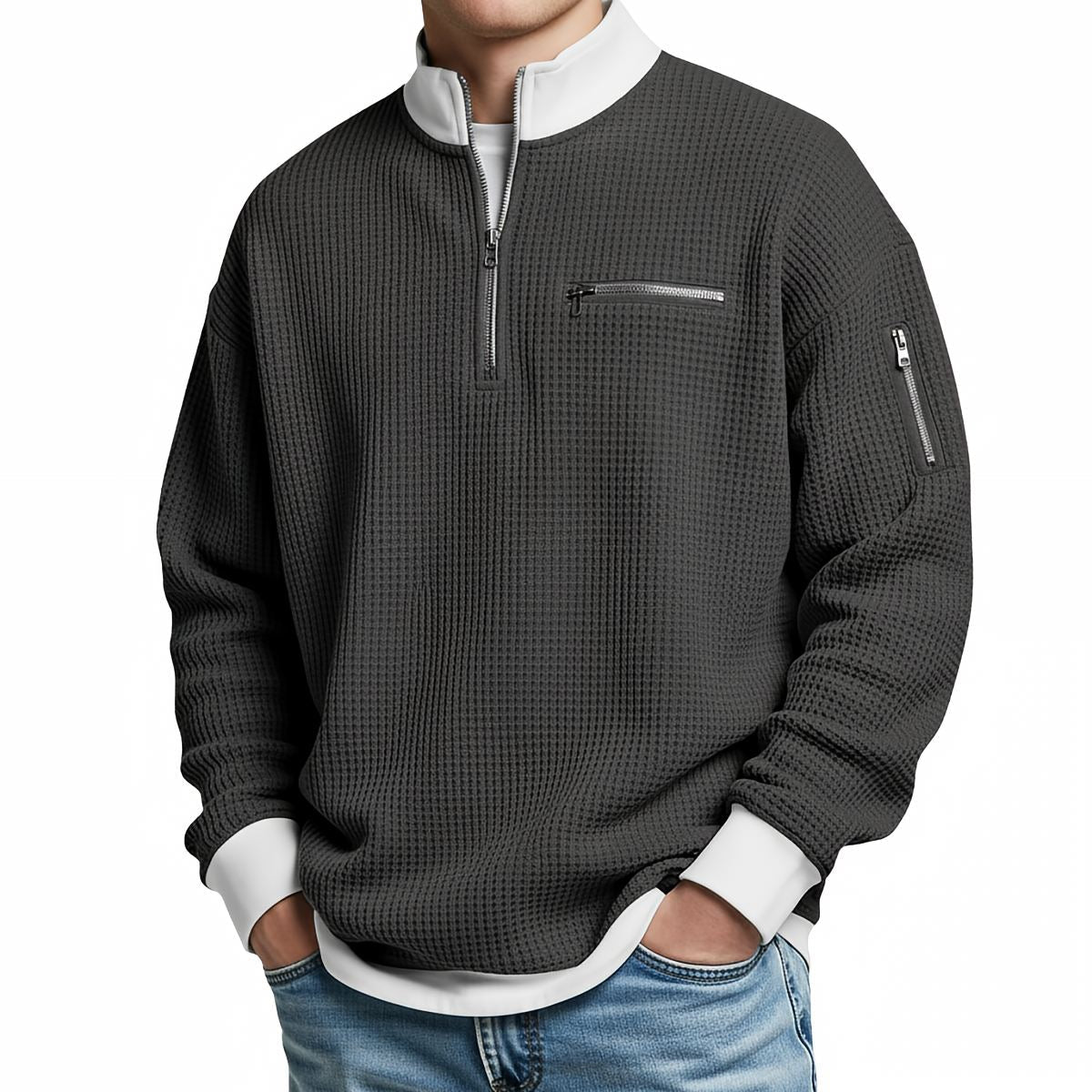 Daniele – Maglione a Nido d’Ape con Mezza Zip