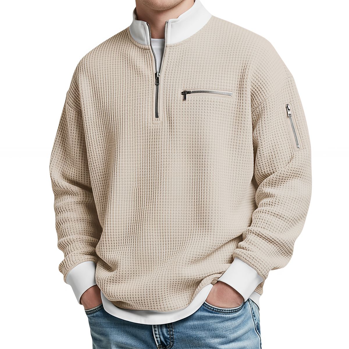Daniele – Maglione a Nido d’Ape con Mezza Zip