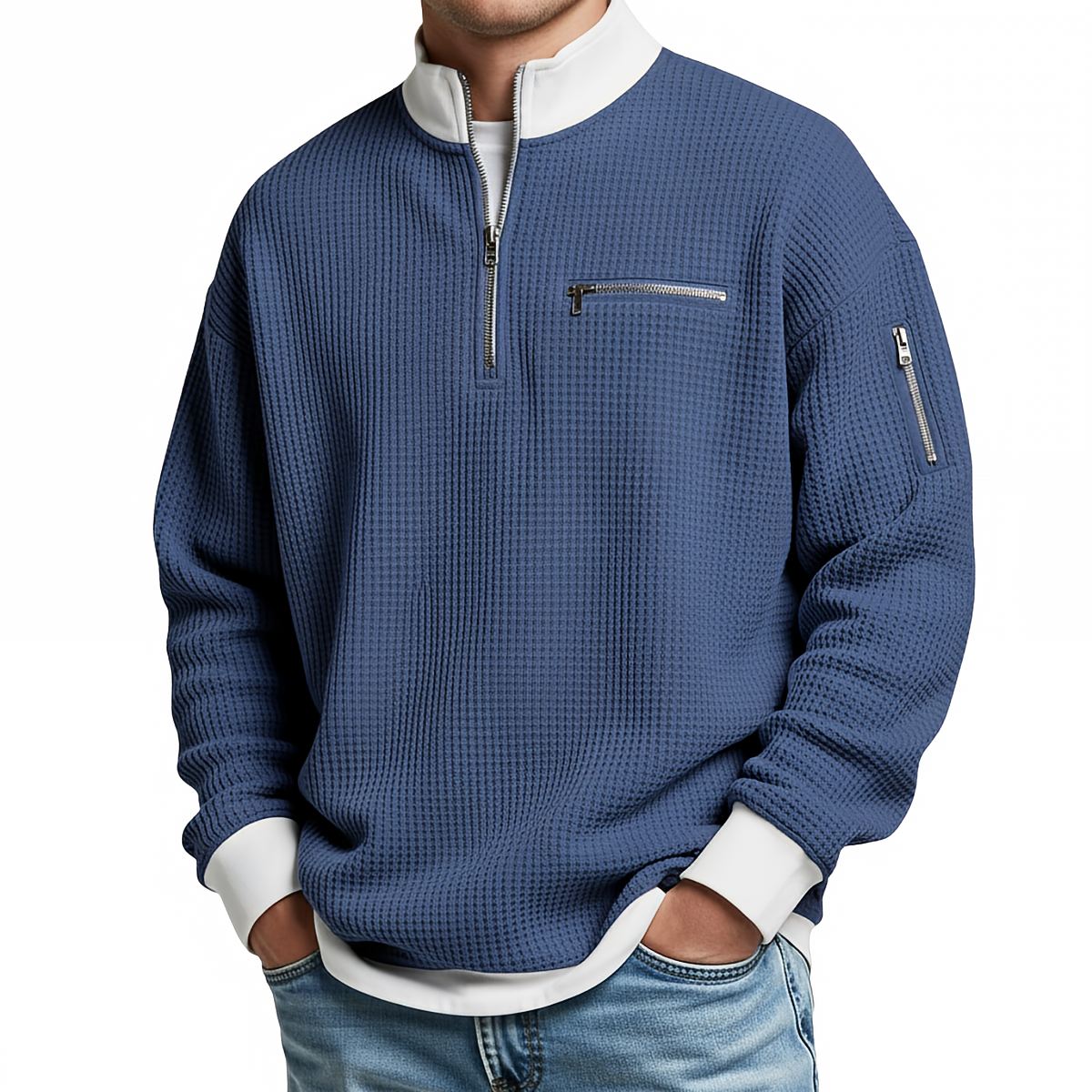 Daniele – Maglione a Nido d’Ape con Mezza Zip