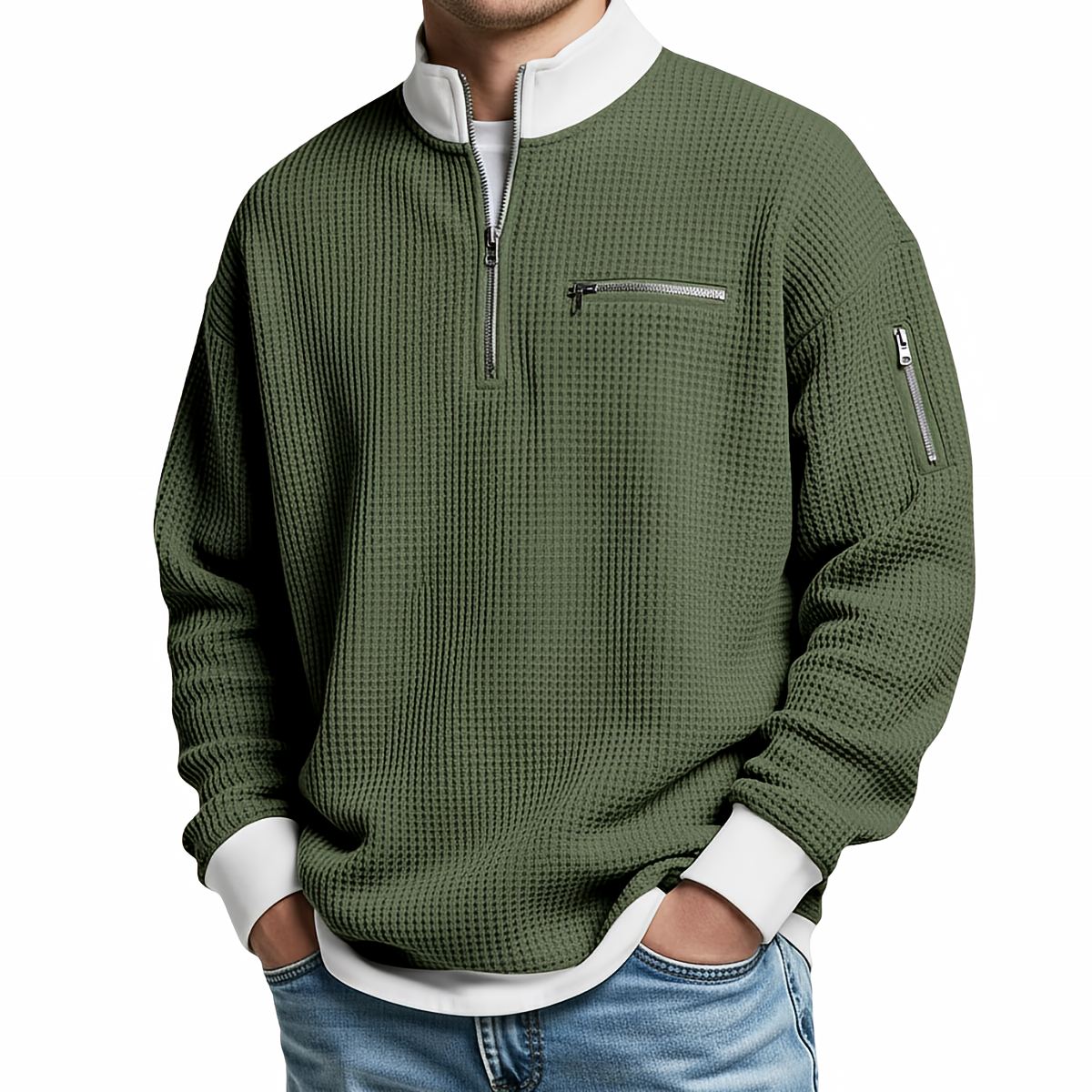 Daniele – Maglione a Nido d’Ape con Mezza Zip