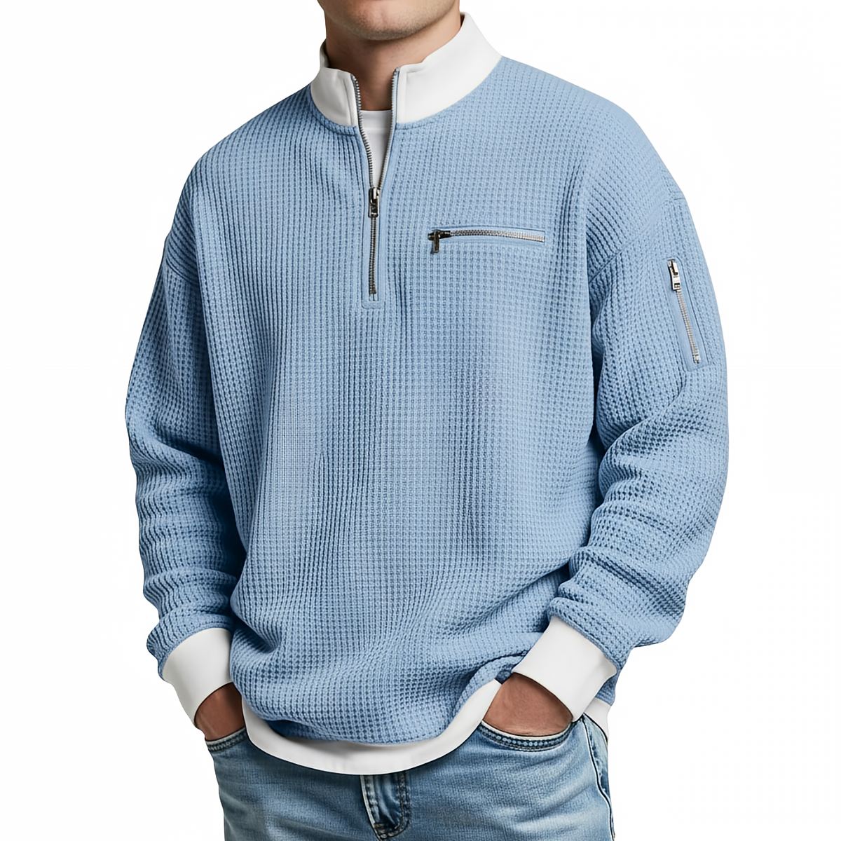 Daniele – Maglione a Nido d’Ape con Mezza Zip