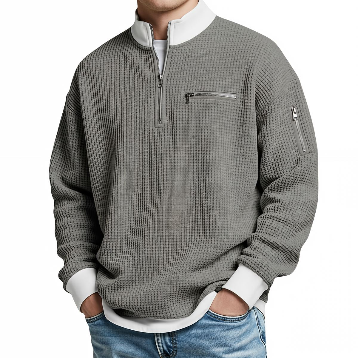 Daniele – Maglione a Nido d’Ape con Mezza Zip