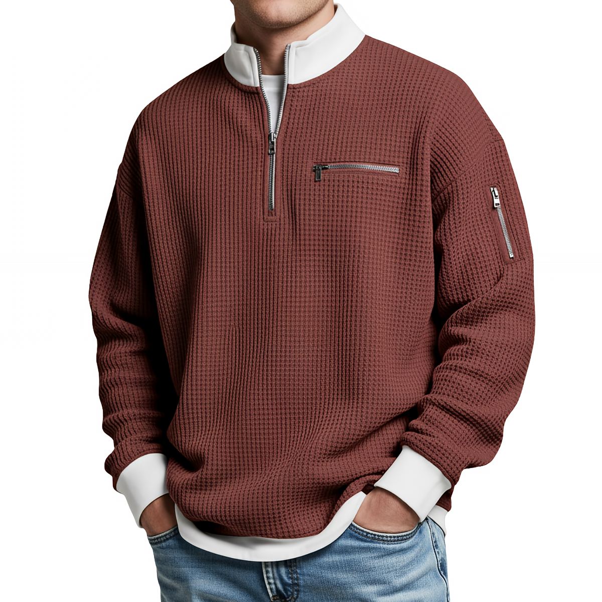 Daniele – Maglione a Nido d’Ape con Mezza Zip