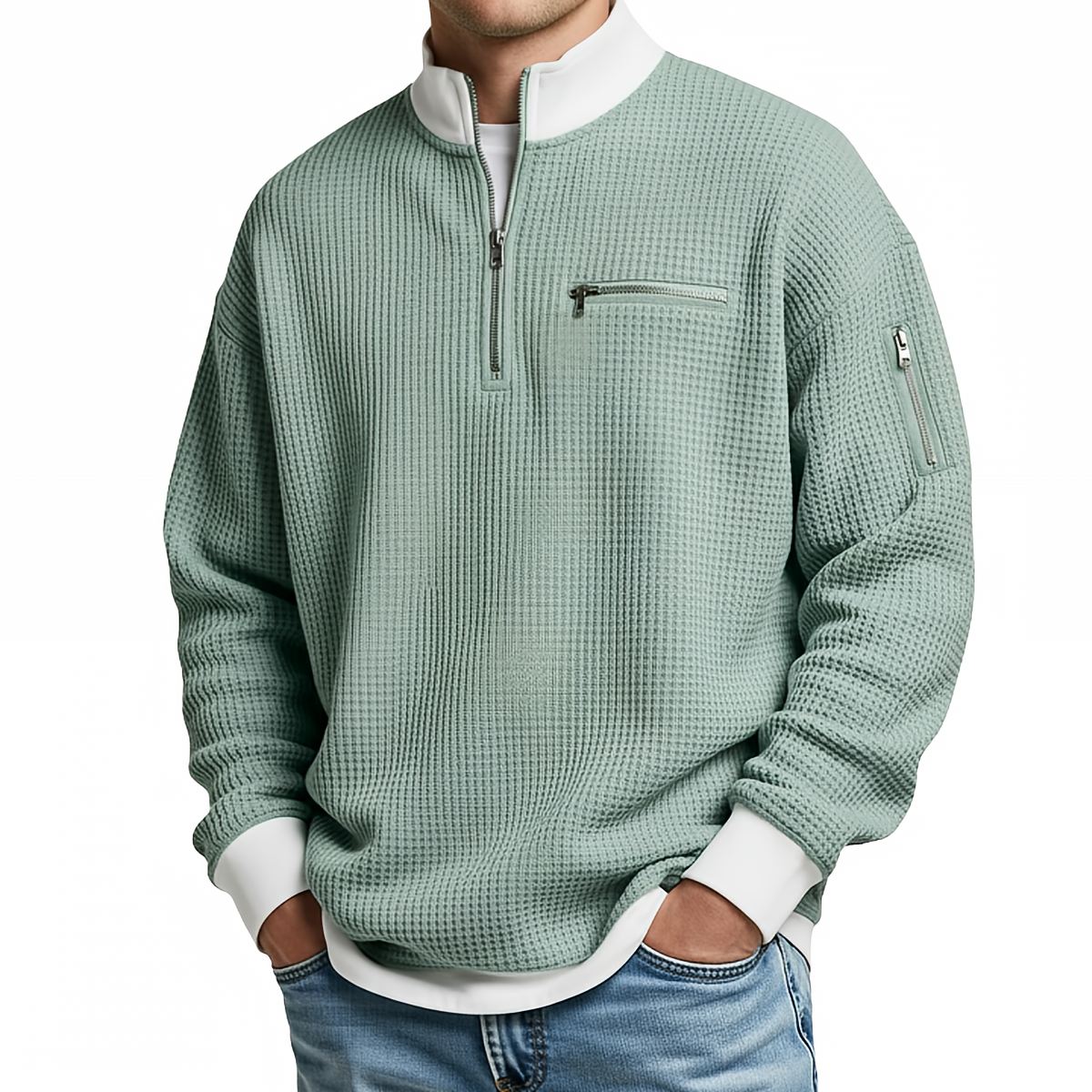 Daniele – Maglione a Nido d’Ape con Mezza Zip