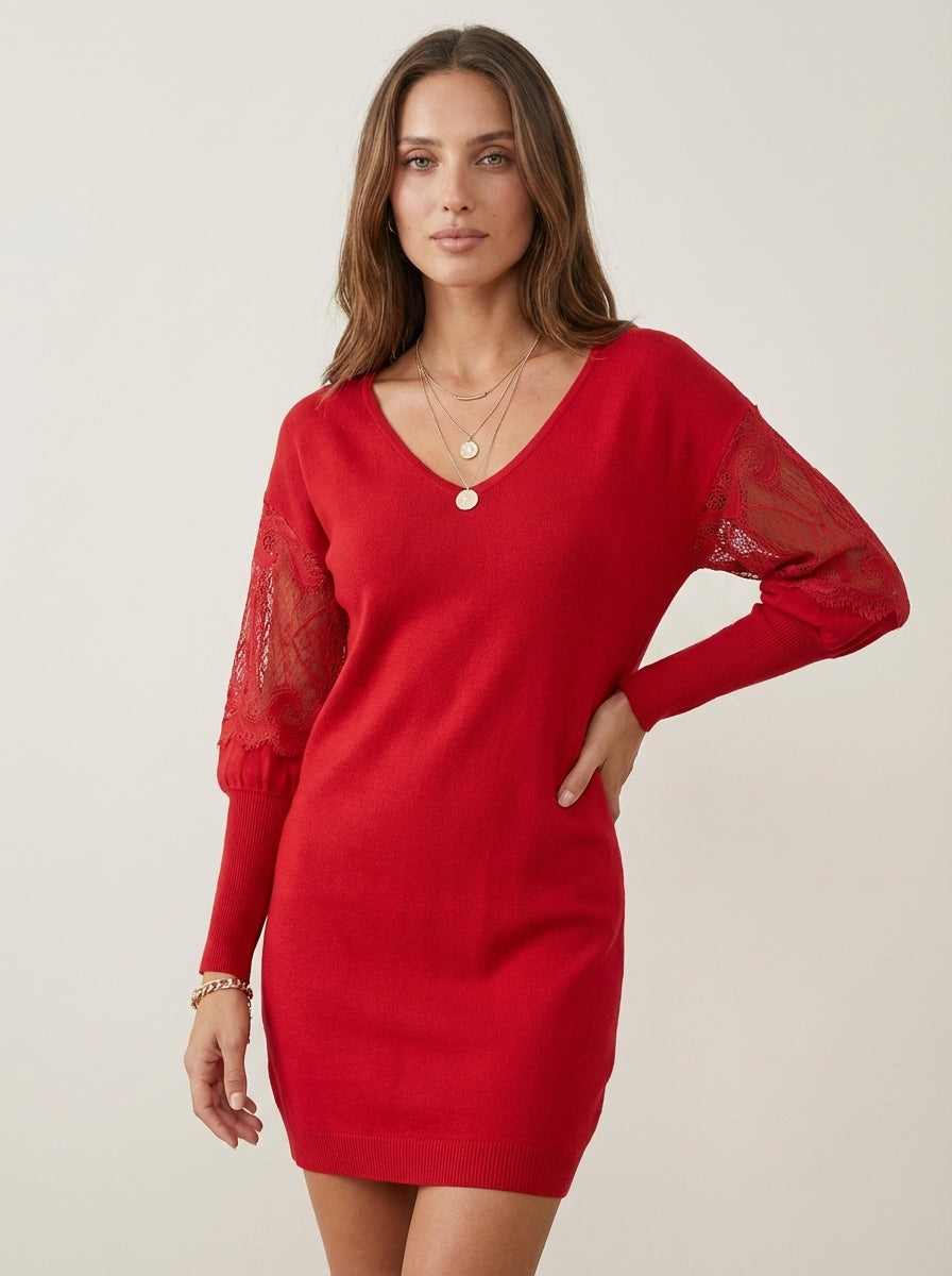 Eva - Abito Elegante in Pizzo con Scollo a V | Aurella Milano