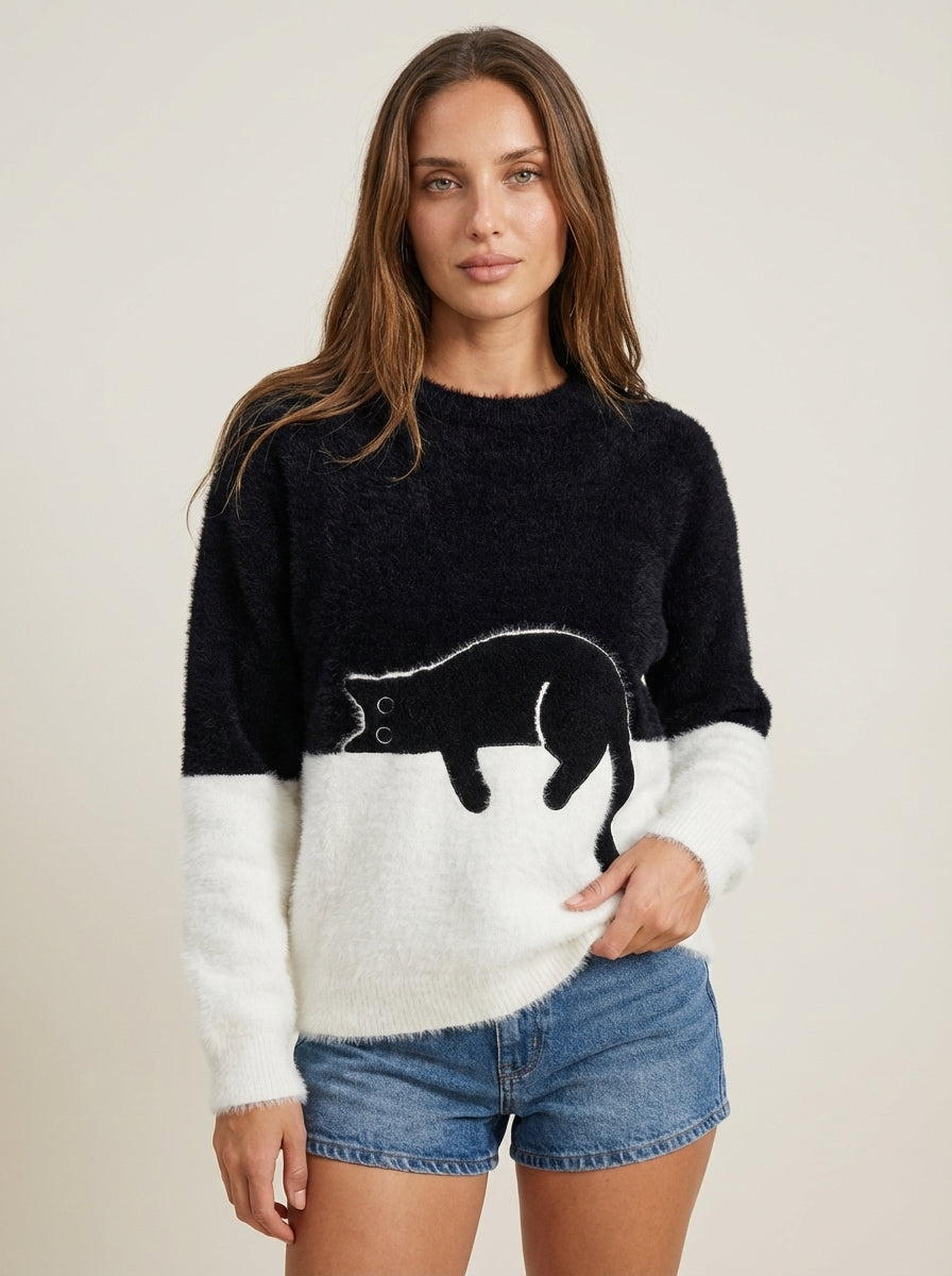 Luna - Felpa Donna con Stampa Gatto | Aurella Milano