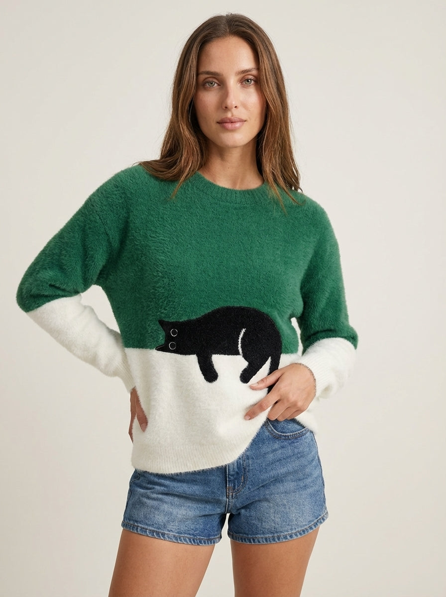 Luna - Felpa Donna con Stampa Gatto | Aurella Milano