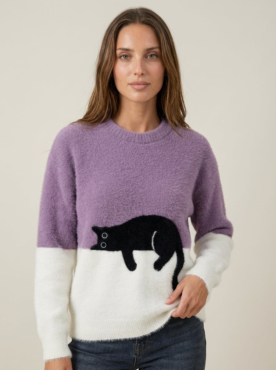 Luna - Felpa Donna con Stampa Gatto | Aurella Milano