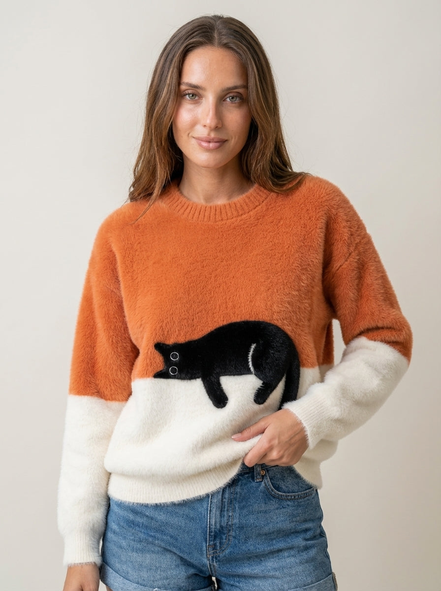 Luna - Felpa Donna con Stampa Gatto | Aurella Milano
