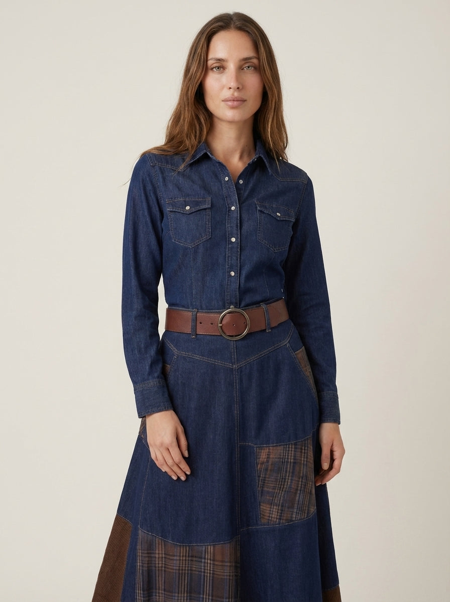Azzurra - Abito Maxi Effetto Camoscio con Cintura | Aurella Milano