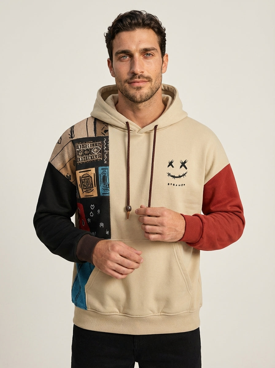 Alessio - Felpa Urban Patchwork con Cappuccio da uomo | Aurella Milano