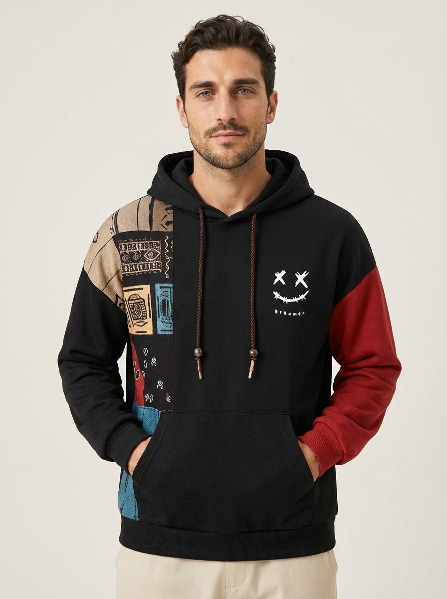Alessio - Felpa Urban Patchwork con Cappuccio da uomo | Aurella Milano