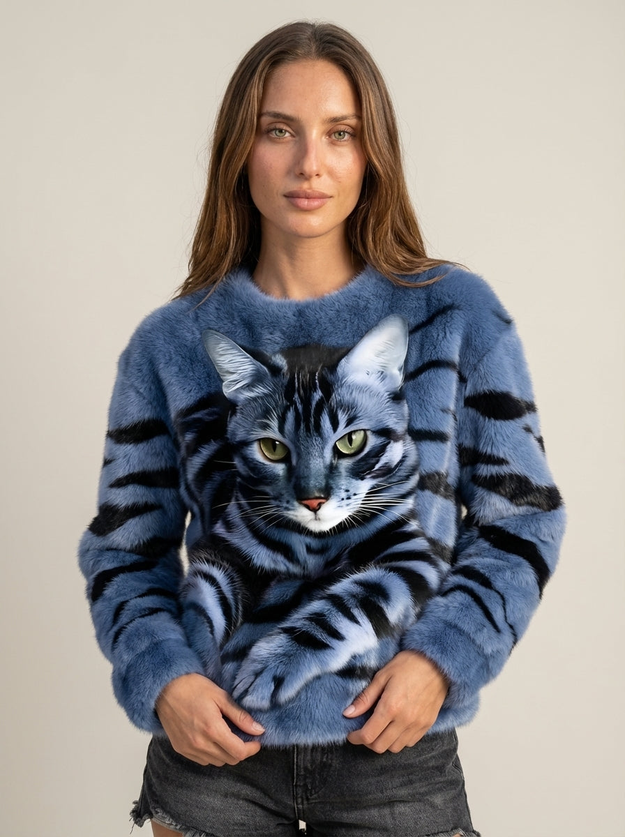 Isabella - Maglione Caldo con Stampa Gatto | Aurella Milano