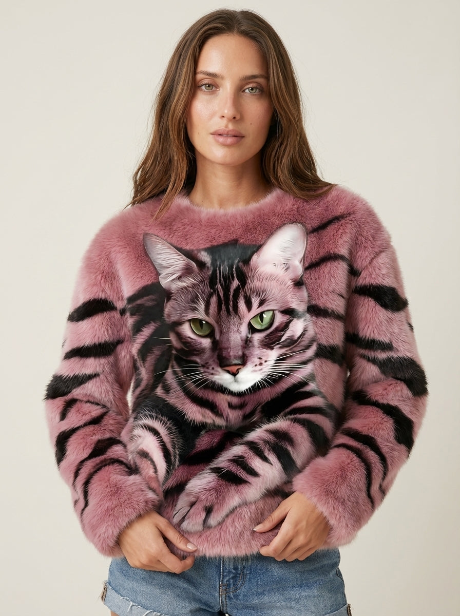 Isabella - Maglione Caldo con Stampa Gatto | Aurella Milano