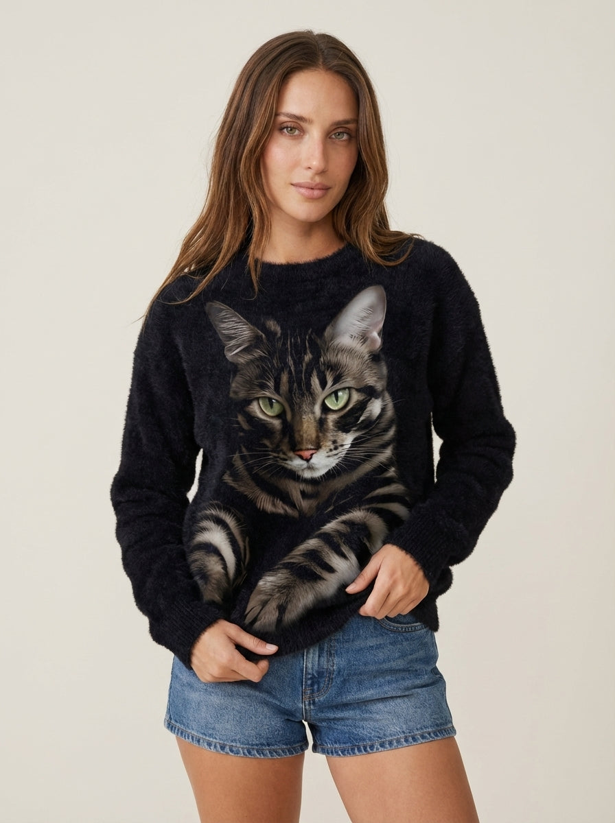 Isabella - Maglione Caldo con Stampa Gatto | Aurella Milano