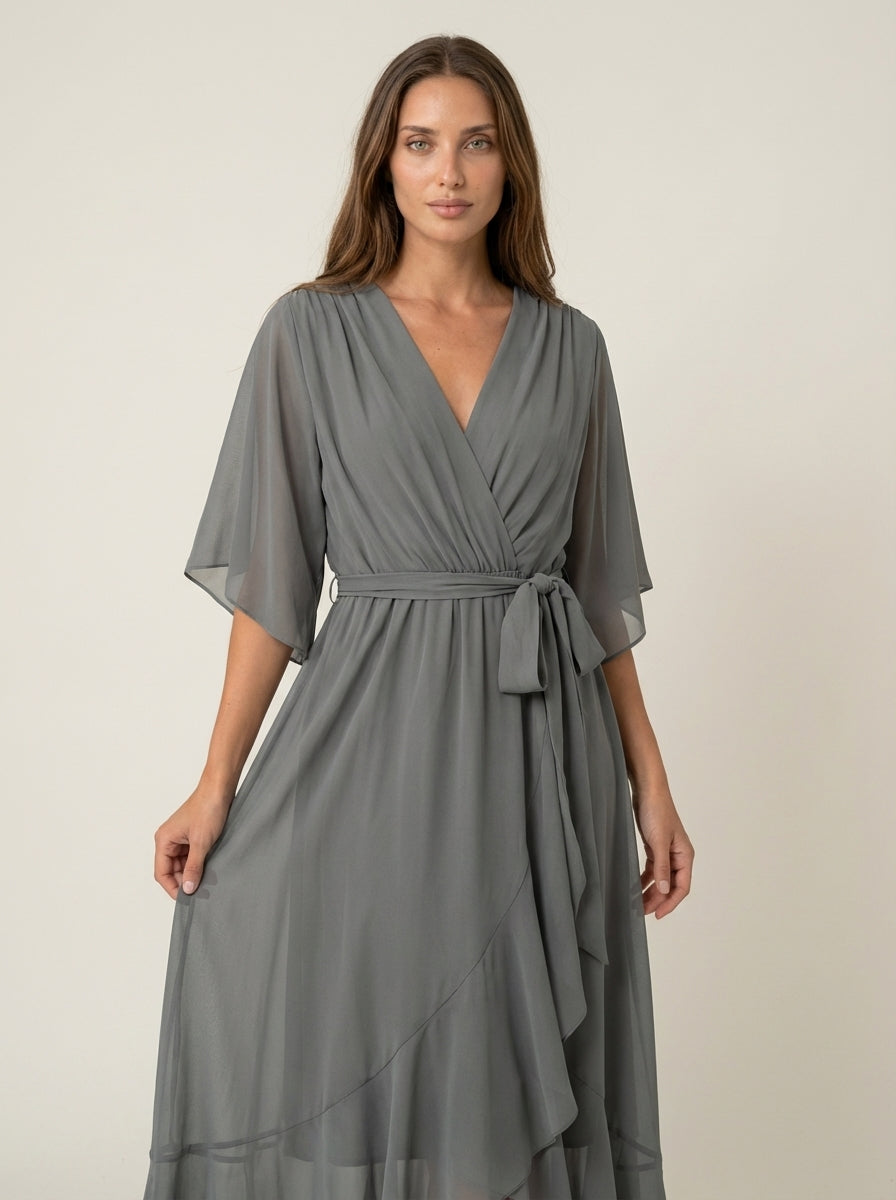 Monica - Abito in Chiffon con Scollo a V | Aurella Milano