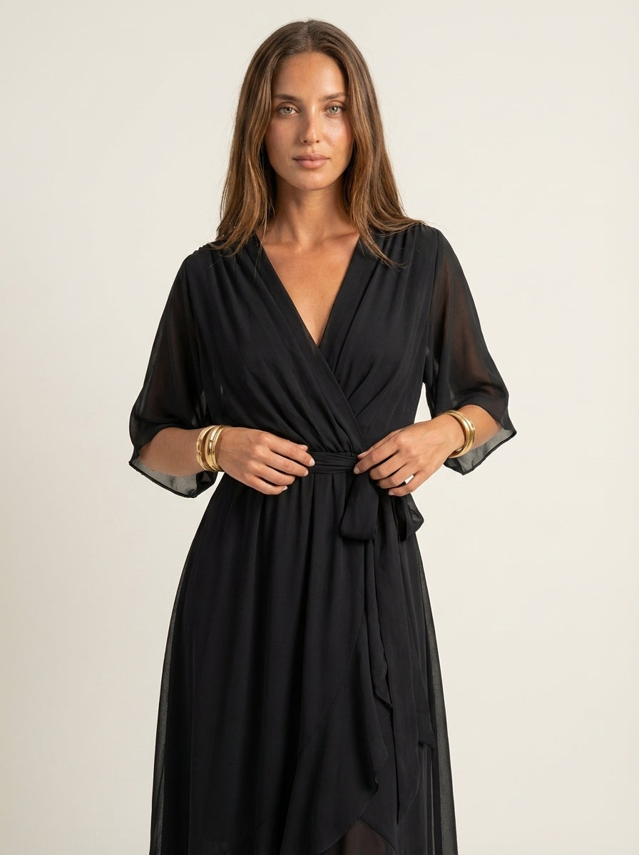 Monica - Abito in Chiffon con Scollo a V | Aurella Milano