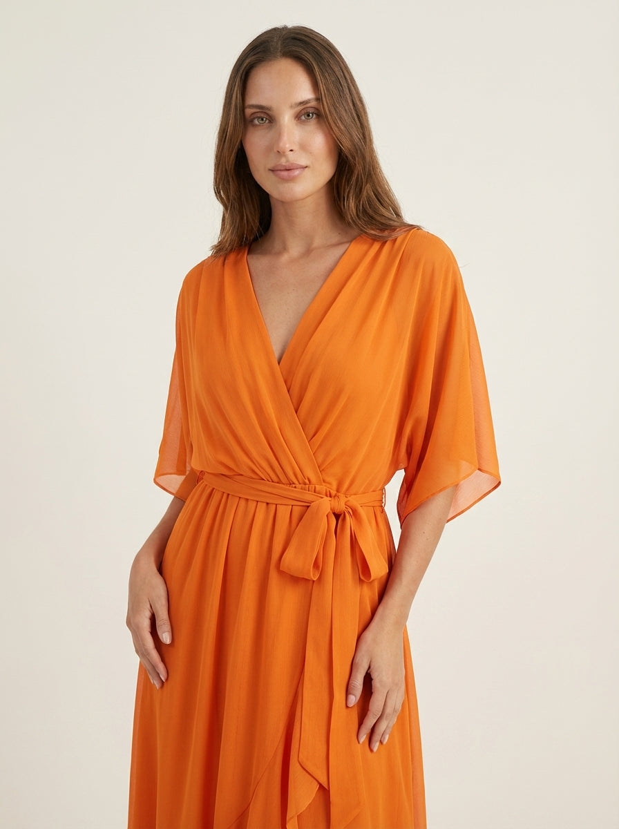 Monica - Abito in Chiffon con Scollo a V | Aurella Milano