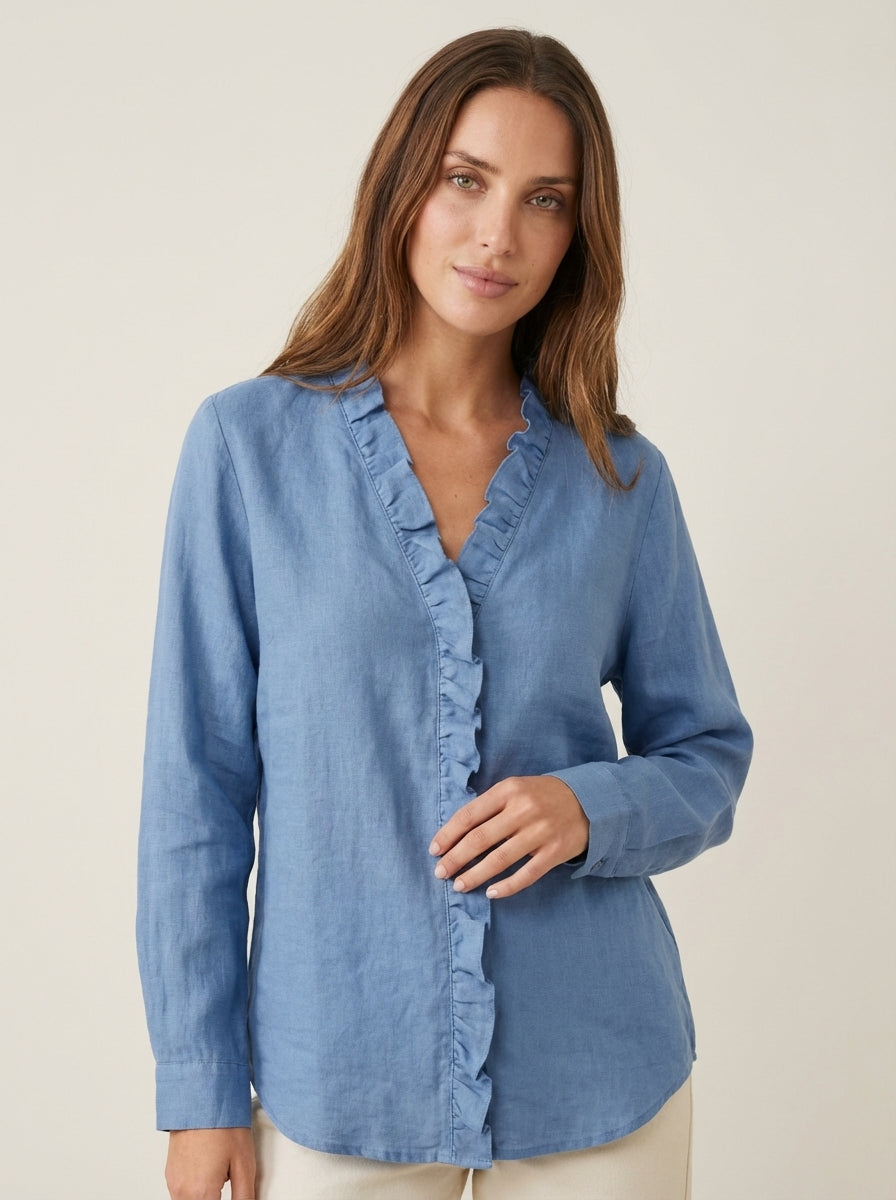 Indie - Blusa con Volant e Scollo a V | Aurella Milano