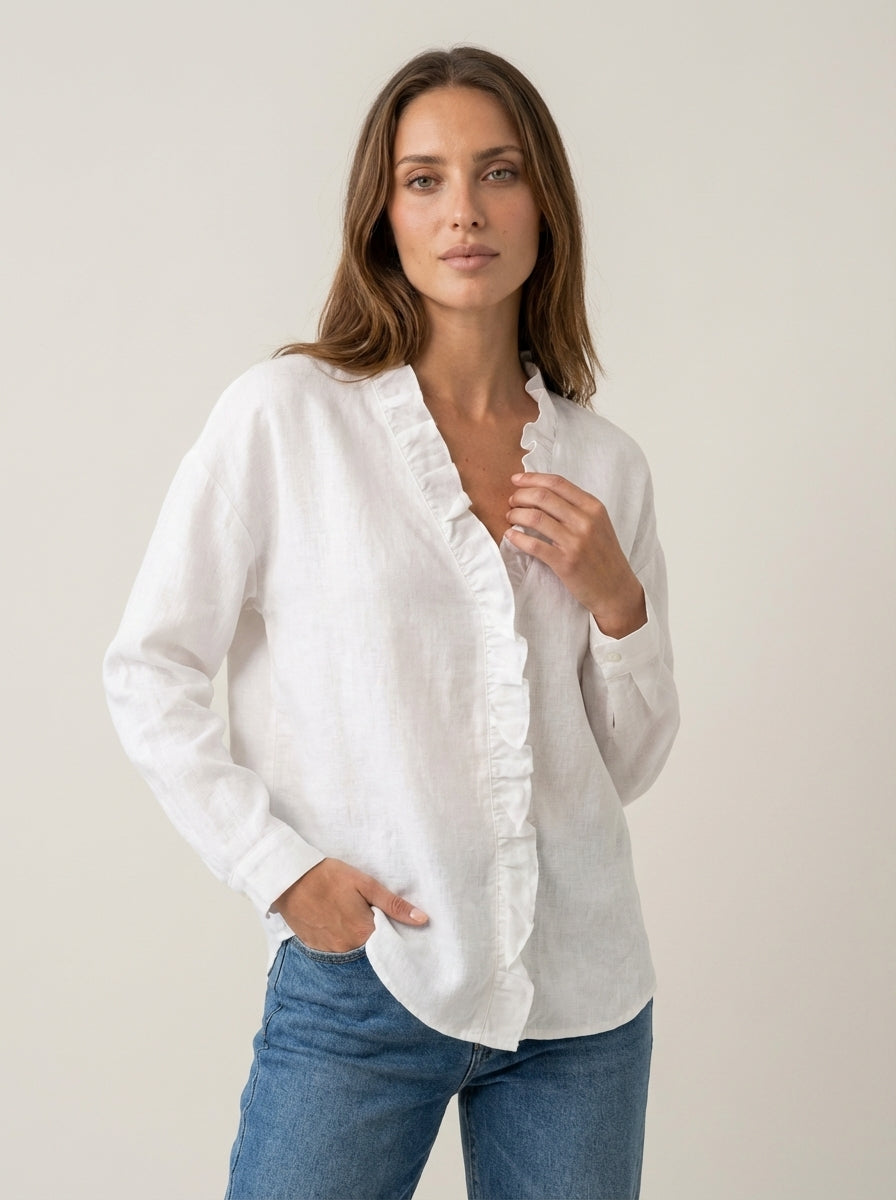 Indie - Blusa con Volant e Scollo a V | Aurella Milano
