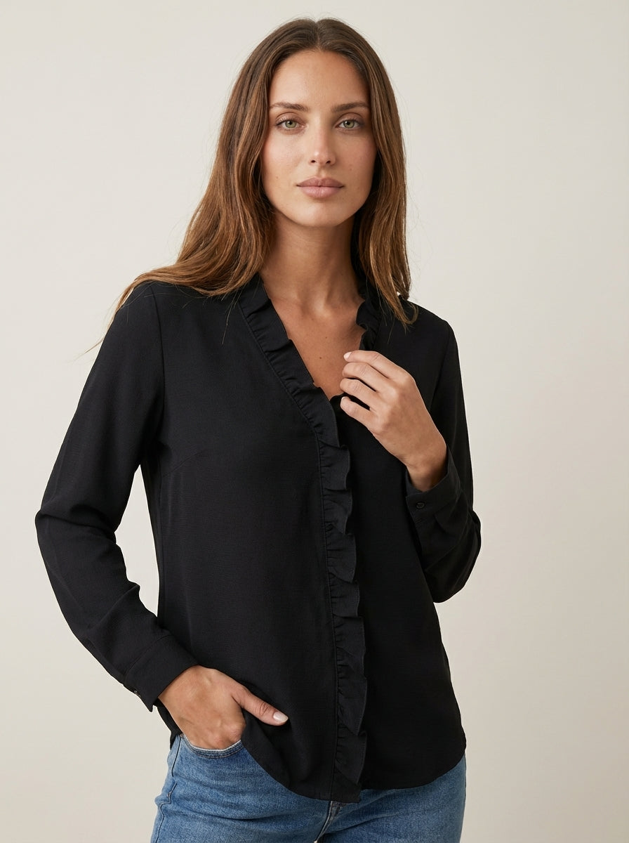 Indie - Blusa con Volant e Scollo a V | Aurella Milano