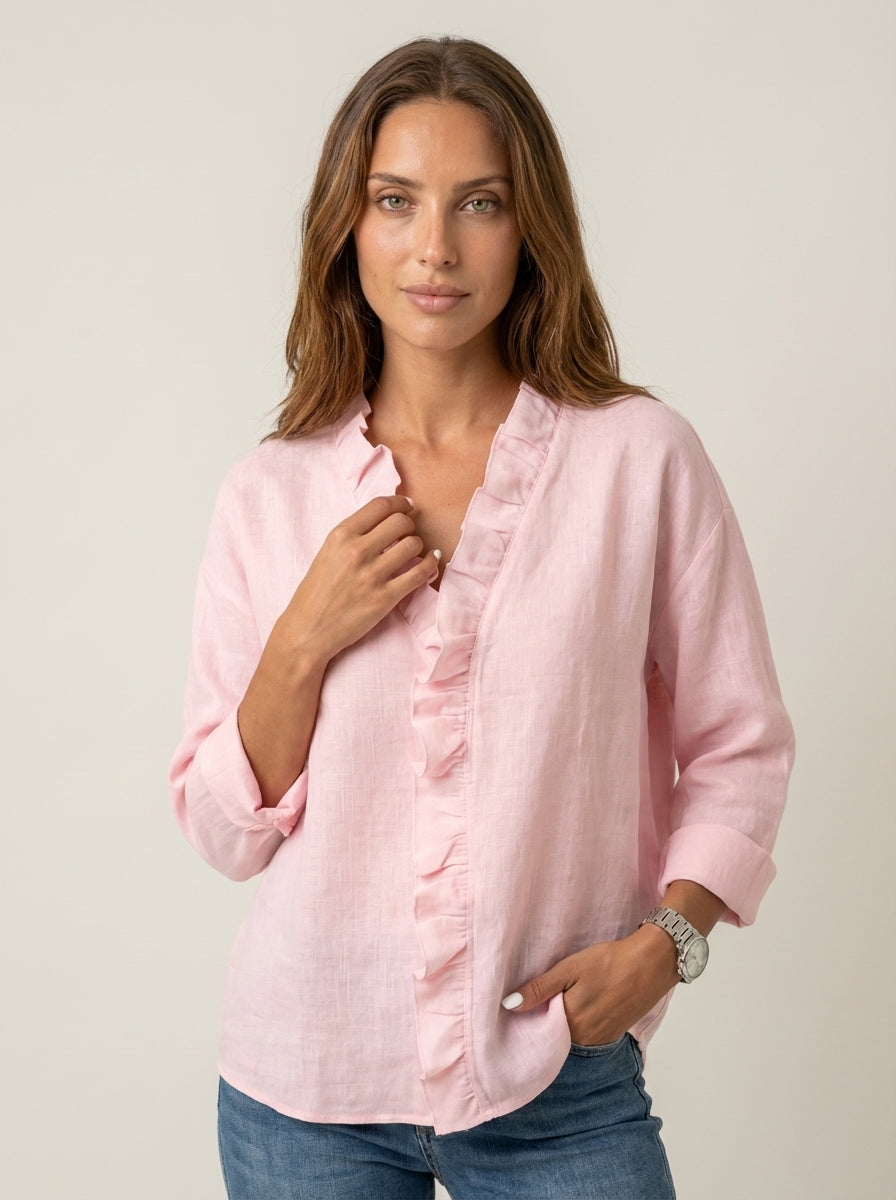Indie - Blusa con Volant e Scollo a V | Aurella Milano