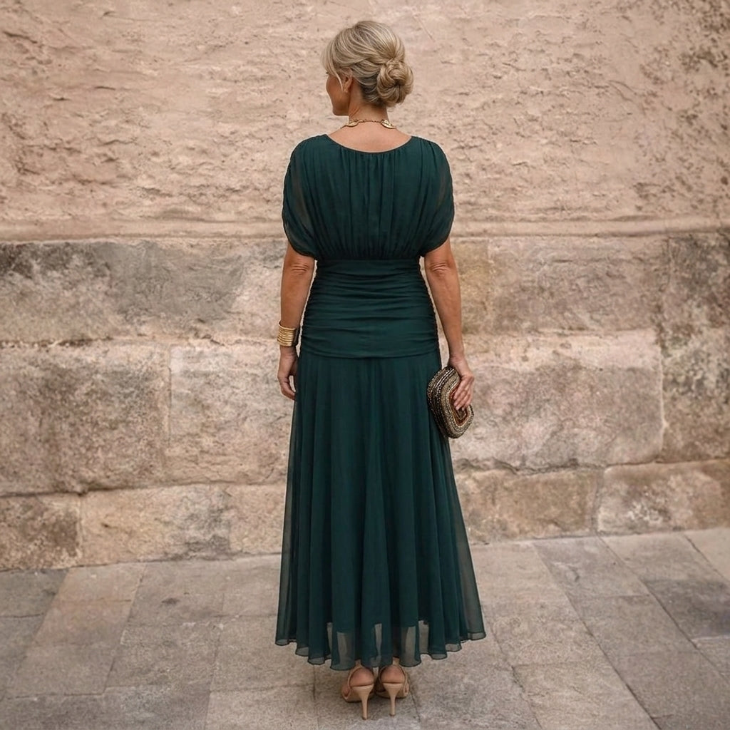 Abito lungo con spalle scoperte Verde scuro | Aurella Milano
