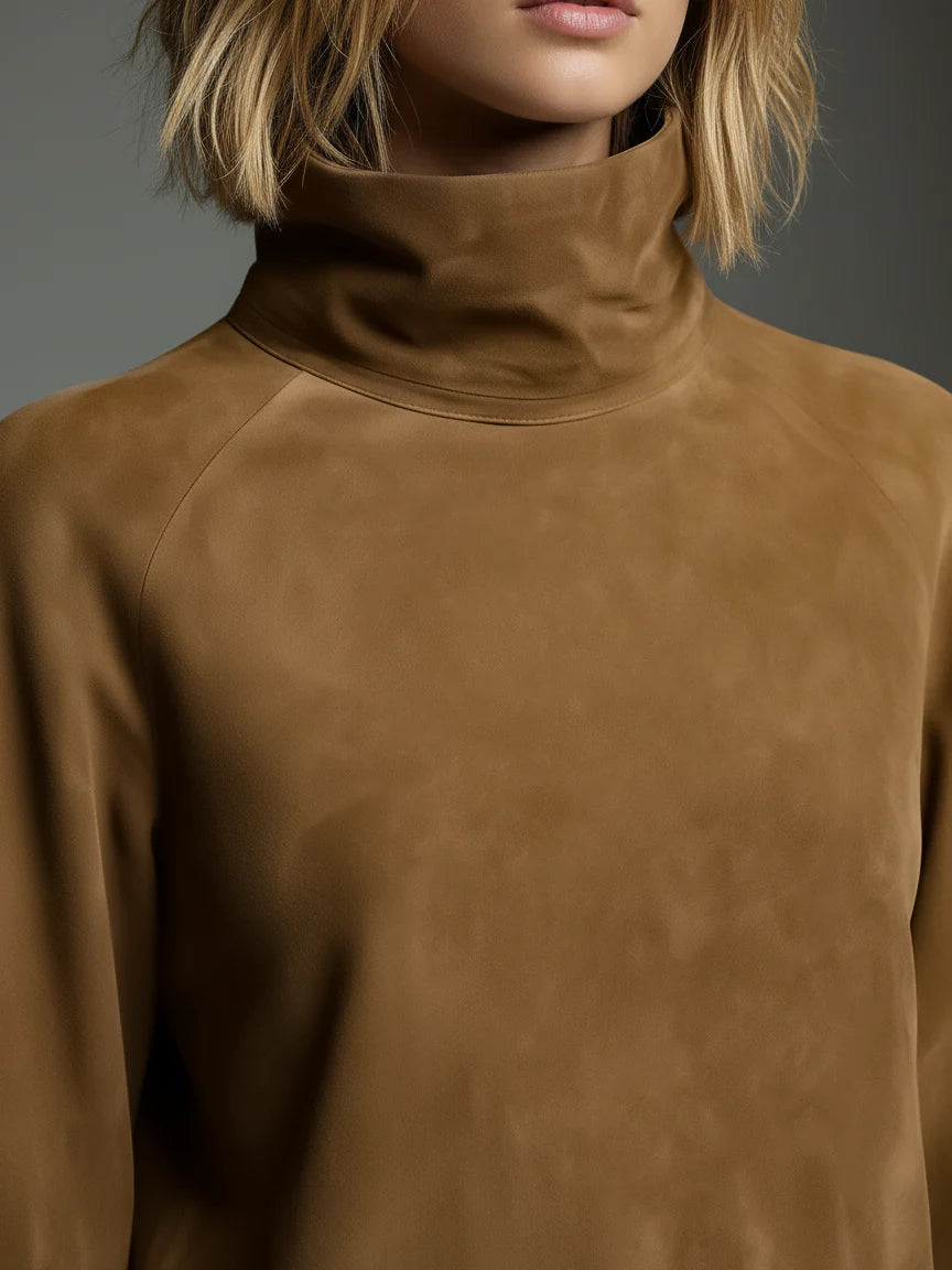 Selena - Abito Corto a Collo Alto - Camel | Aurella Milano