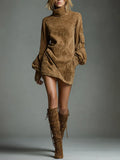 Selena - Abito Corto a Collo Alto - Camel | Aurella Milano