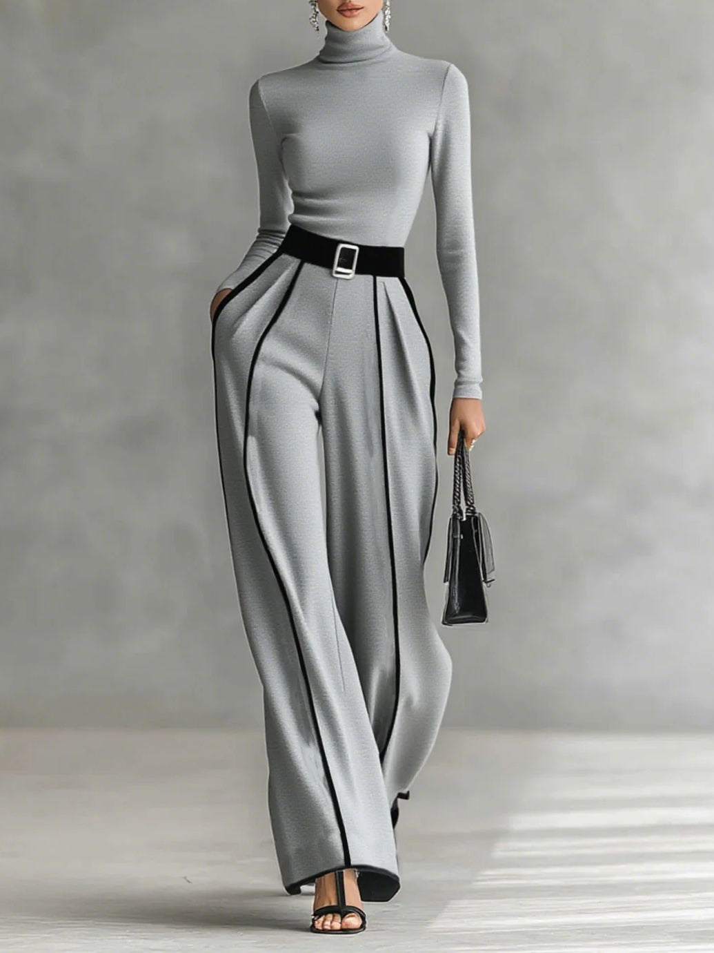 Angela - Completo Elegante con Pantaloni Palazzo - Nero | Aurella Milano