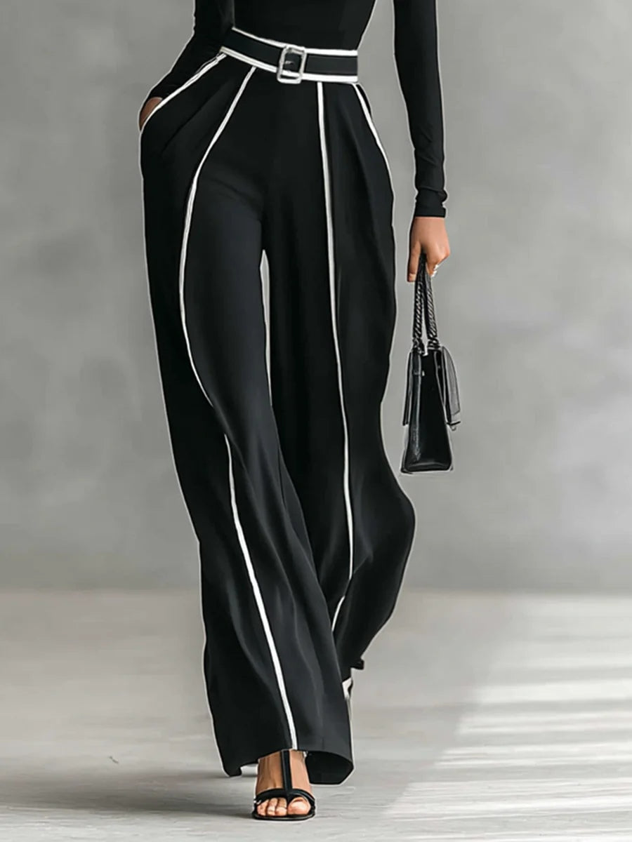 Angela - Completo Elegante con Pantaloni Palazzo - Nero | Aurella Milano