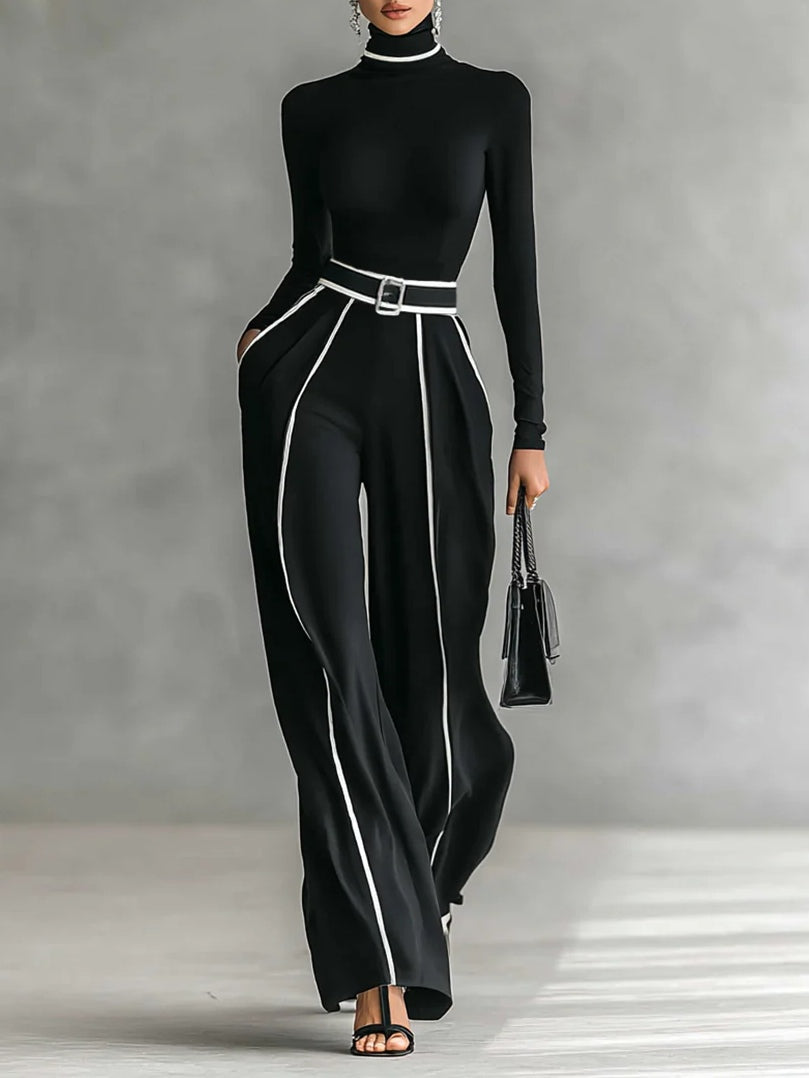 Angela - Completo Elegante con Pantaloni Palazzo - Nero | Aurella Milano