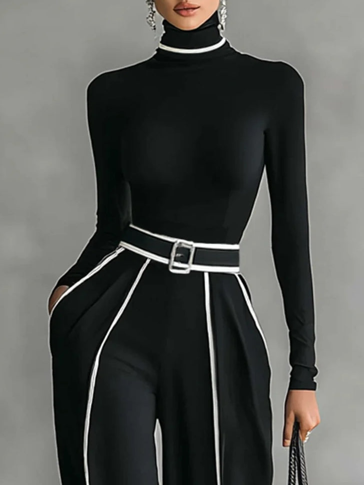 Angela - Completo Elegante con Pantaloni Palazzo - Nero | Aurella Milano