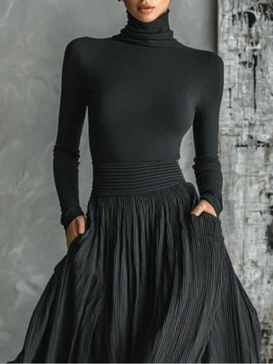 Luna - Completo con Top e Gonna Maxi - Nero | Aurella Milano