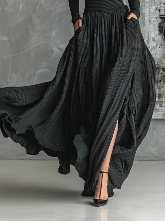 Luna - Completo con Top e Gonna Maxi - Nero | Aurella Milano