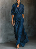 Chiara - Completo Elegante con Pantaloni Palazzo - Blu scuro | Aurella Milano
