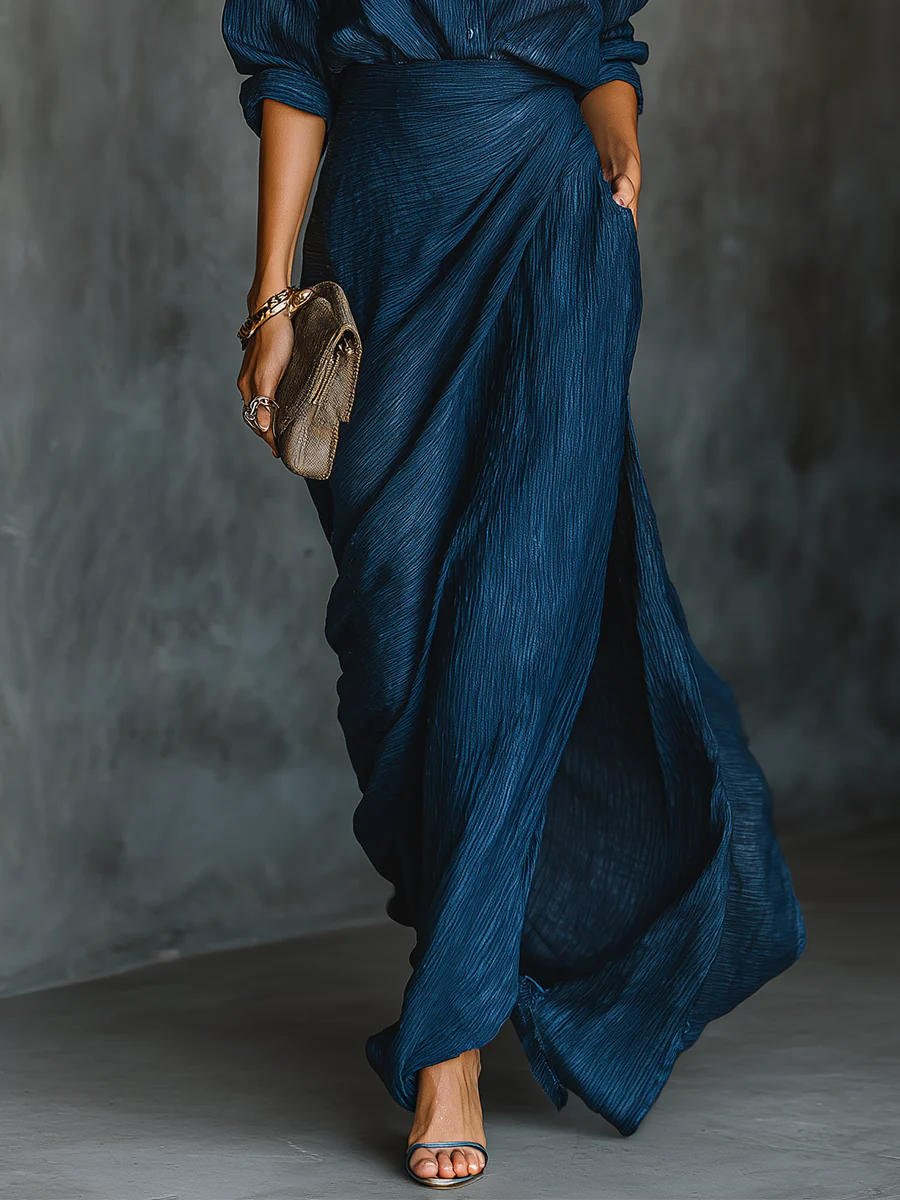 Chiara - Completo Elegante con Pantaloni Palazzo - Blu scuro | Aurella Milano