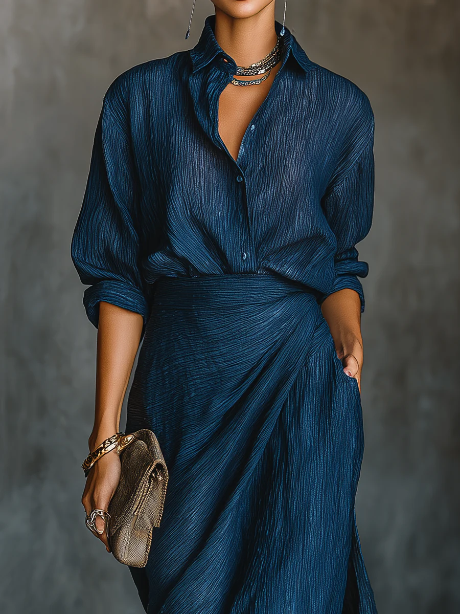 Chiara - Completo Elegante con Pantaloni Palazzo - Blu scuro | Aurella Milano