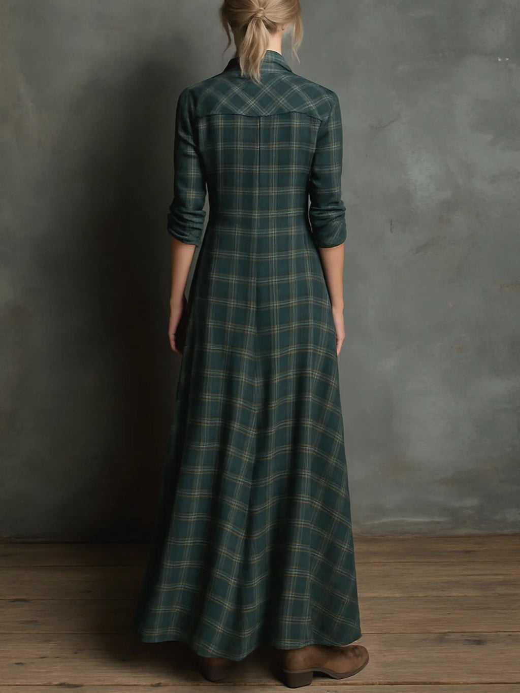 Emanuela - Abito Lungo con Cintura - Verde bosco | Aurella Milano