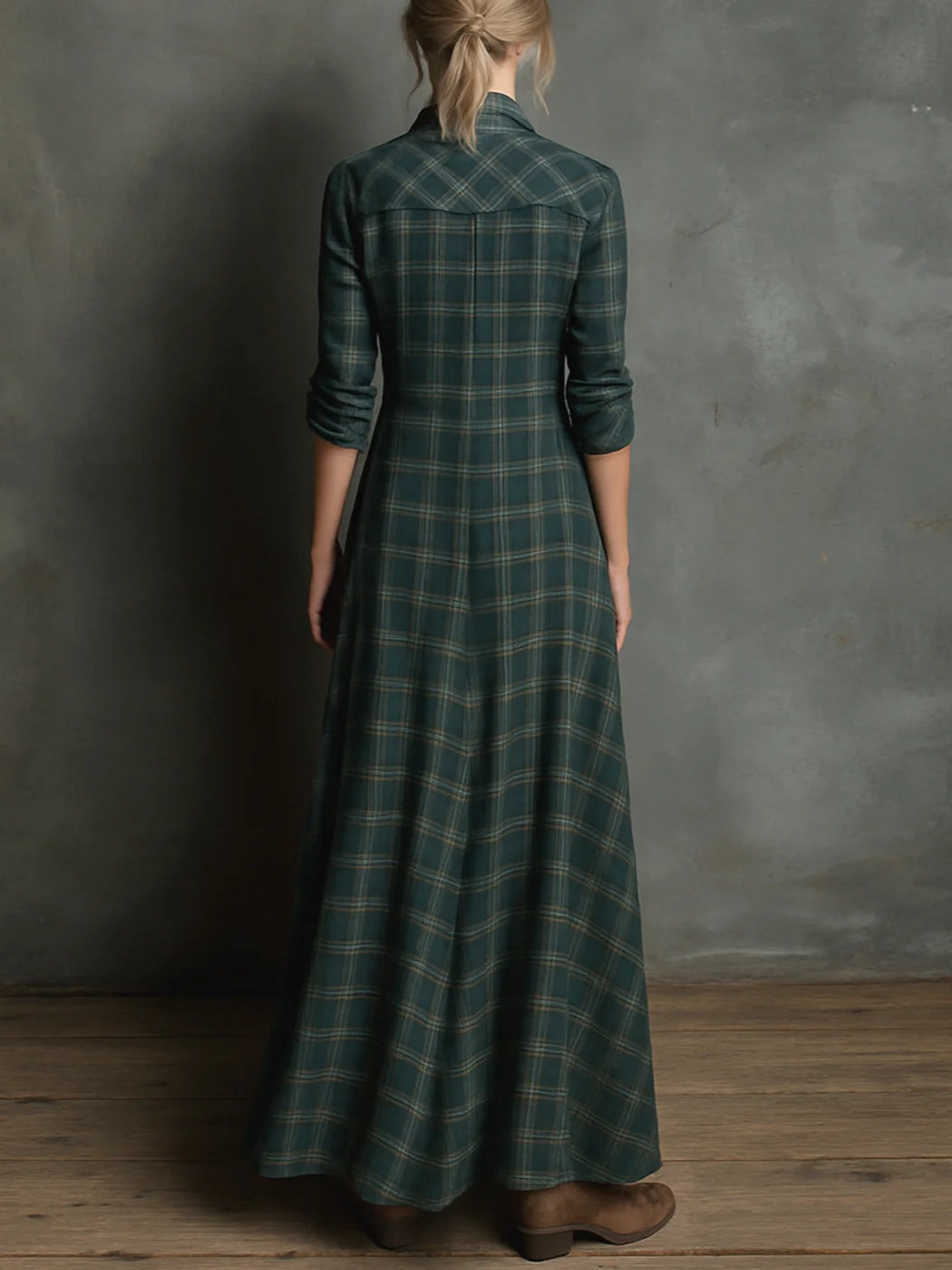 Emanuela - Abito Lungo con Cintura - Verde bosco | Aurella Milano