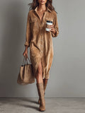 Rosaria - Abito Midi Ampio con Tasche - Marrone | Aurella Milano