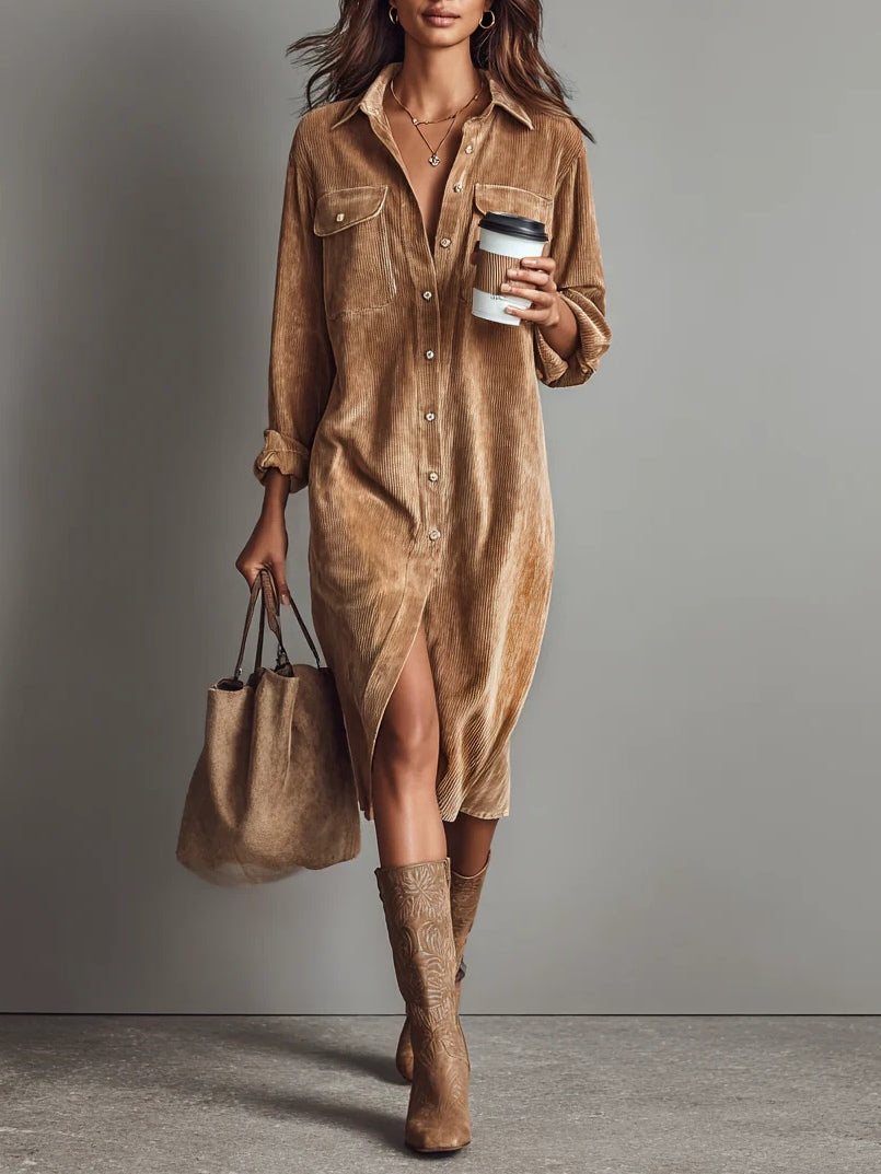 Rosaria - Abito Midi Ampio con Tasche - Marrone | Aurella Milano