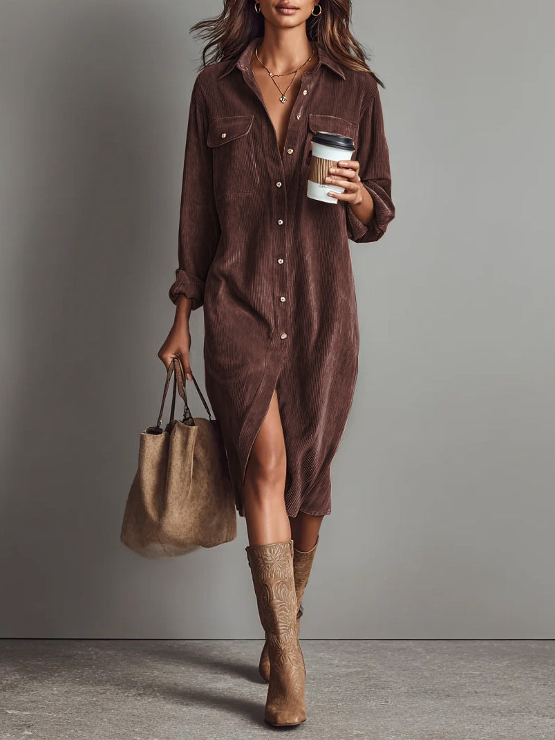 Rosaria - Abito Midi Ampio con Tasche - Marrone | Aurella Milano