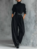 Ida - Completo Total Black con Pantaloni Ampi - Nero imperiale | Aurella Milano