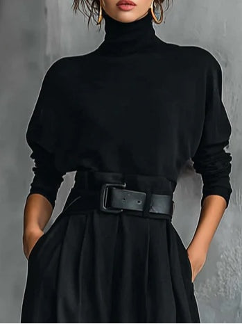 Ida - Completo Total Black con Pantaloni Ampi - Nero imperiale | Aurella Milano