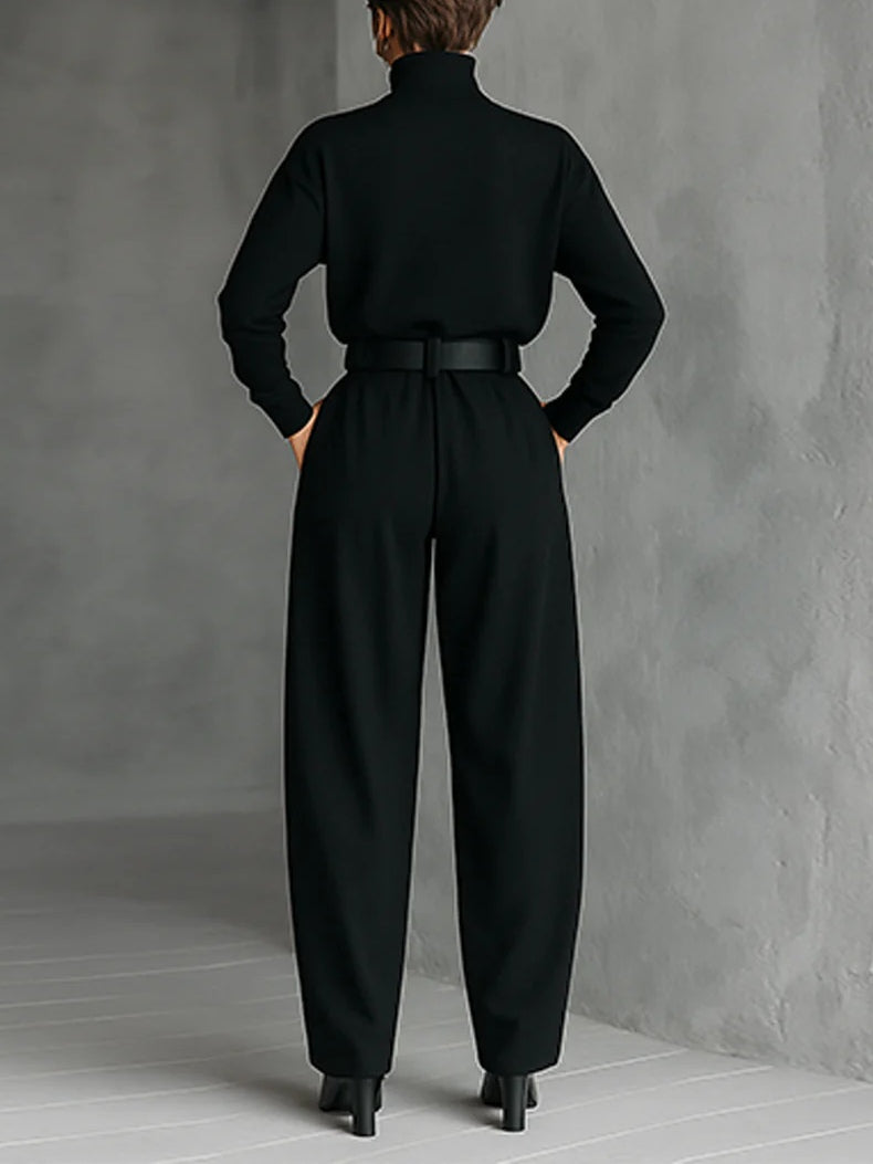 Ida - Completo Total Black con Pantaloni Ampi - Nero imperiale | Aurella Milano