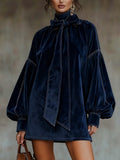 Agata - Abito Corto con Fiocco - Blu scuro | Aurella Milano