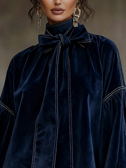 Agata - Abito Corto con Fiocco - Blu scuro | Aurella Milano